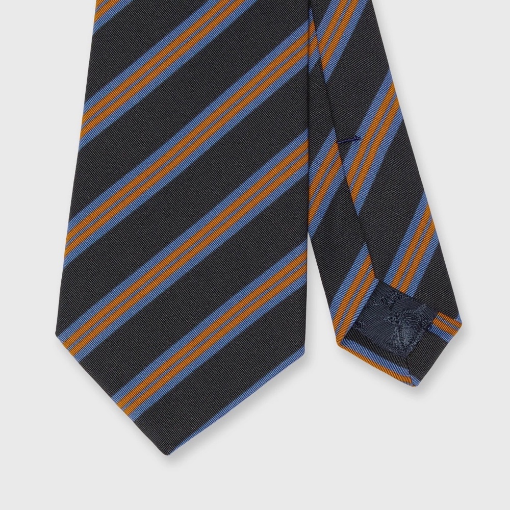 Sid Mashburn Atkinsons Irish Poplin Tie Silk Wool Navy Blue Orange Stripe NWT